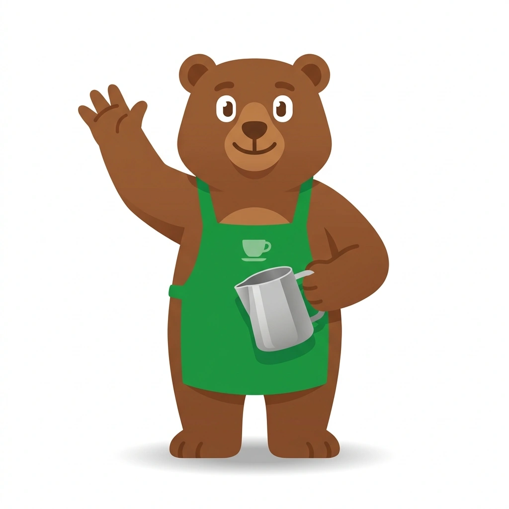 Bruno the Bear, the guide who teaches the Making Any Espresso Drink course