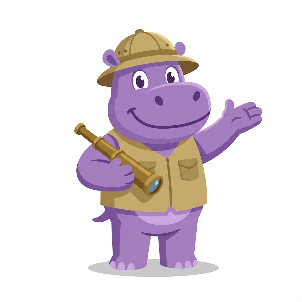 Horace the Hippo, the guide who teaches the World History in Four Pivots course