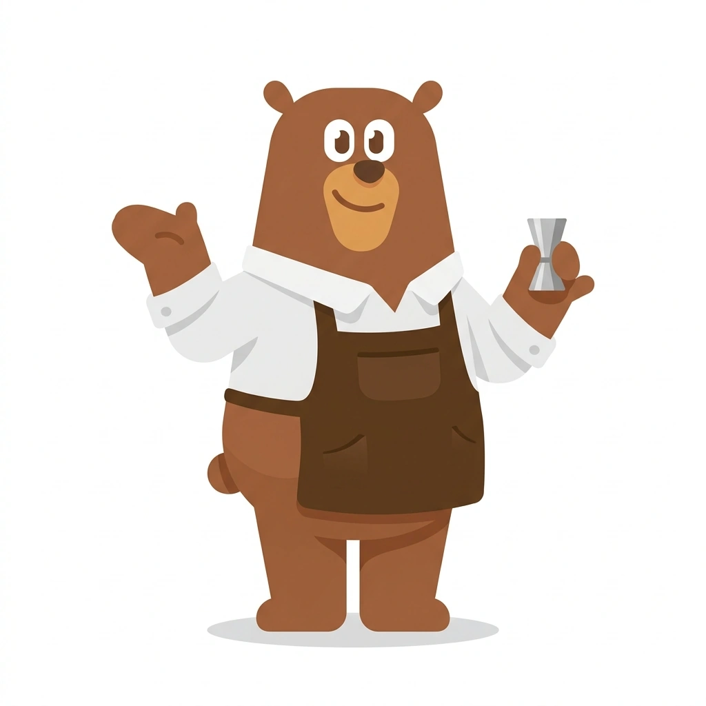 Barnaby the Bear, the guide who teaches the Making Classic Cocktails course