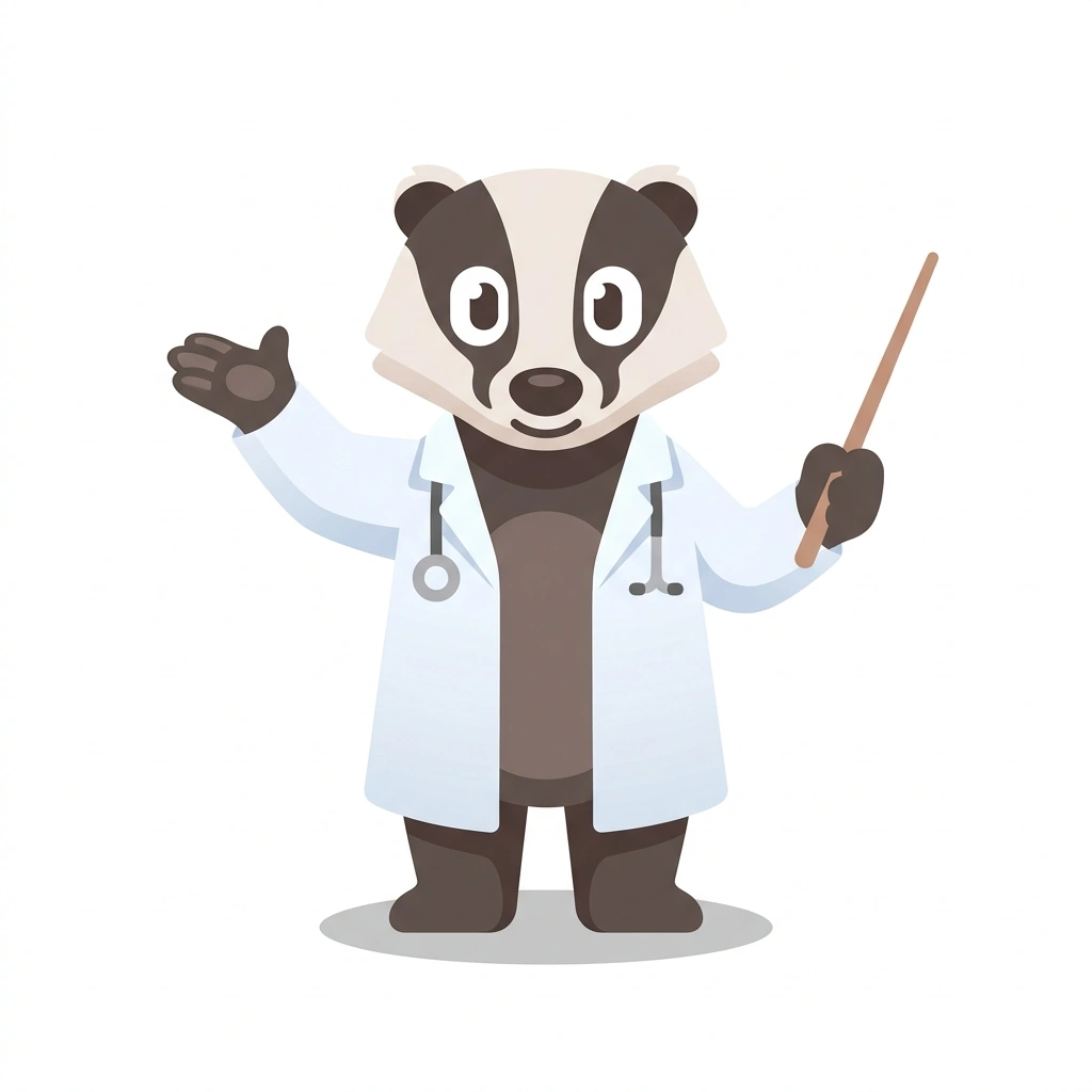Barnaby the Badger, the guide who teaches the Anatomy: Bones, Muscles, and Nerves course
