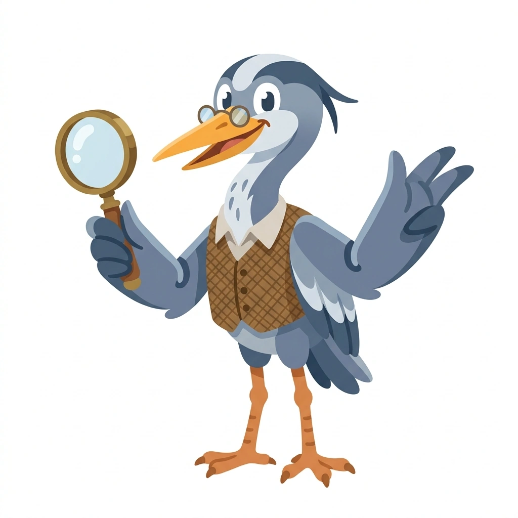 Hiram the Heron, the guide who teaches the Historiography and Historical Inquiry course