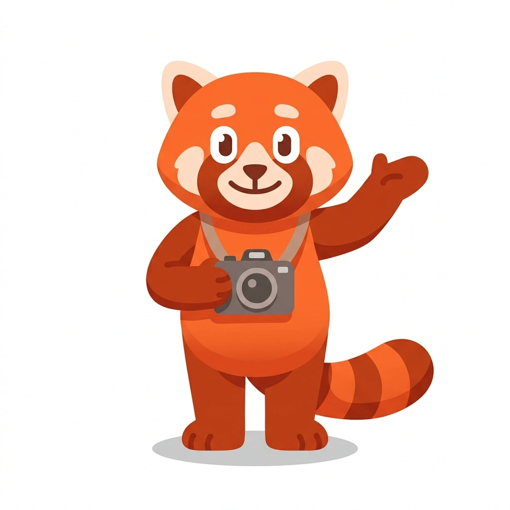 Rory the Red Panda, the guide who teaches the Canon EOS R7 Essentials course