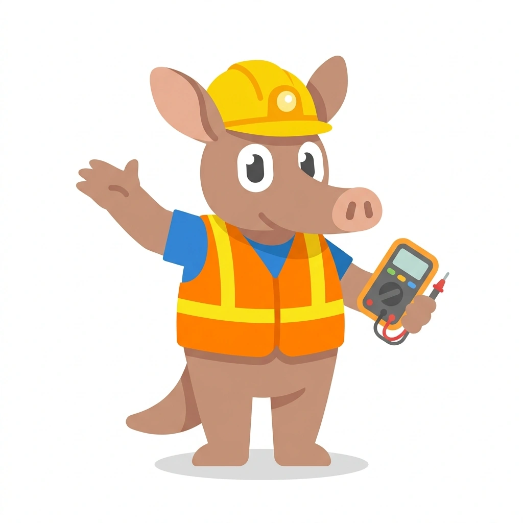 Amp the Aardvark, the guide who teaches the Commercial Electrical Systems & Math course
