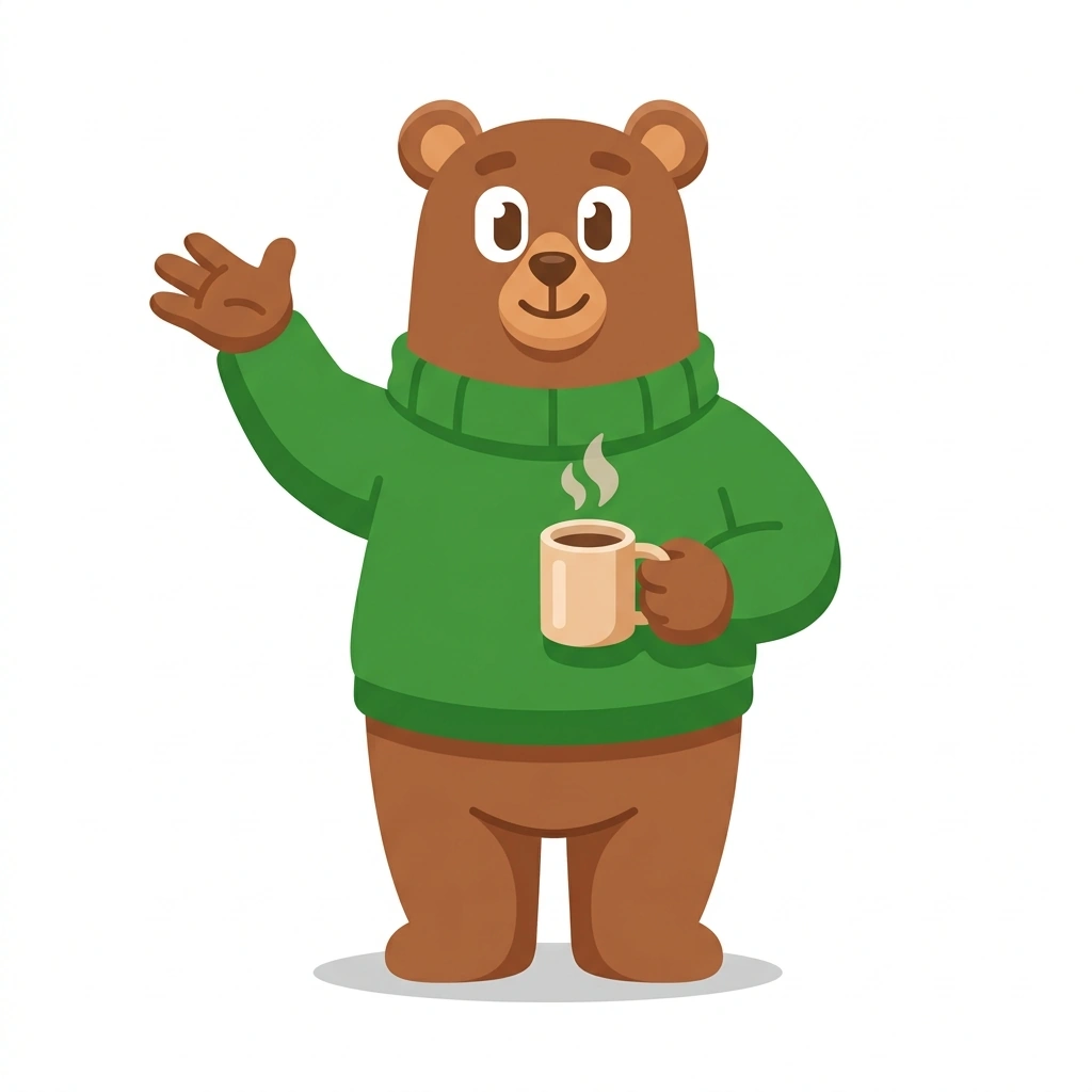 Brewster the Bear, the guide who teaches the Coffee for Study Sessions course