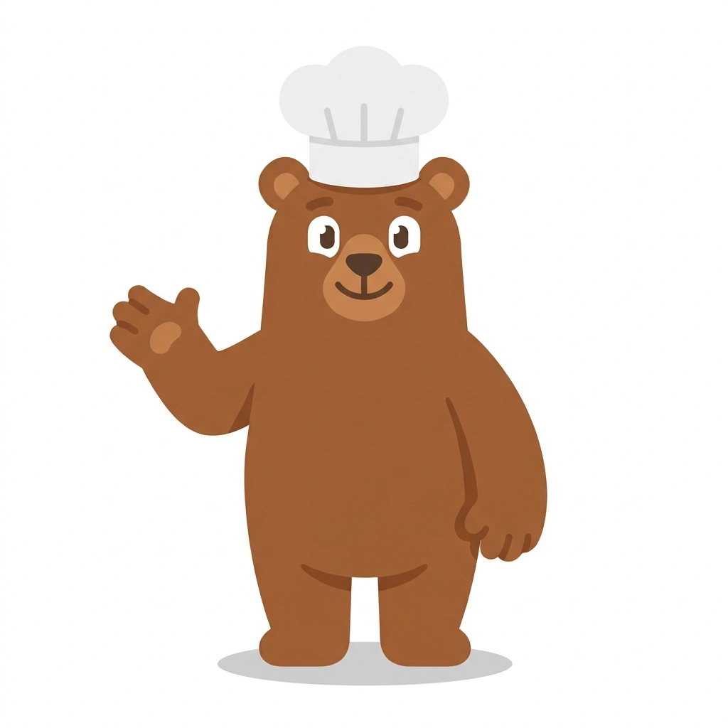 Basil the Bear, the guide who teaches the Better Cooking with Flavor Basics course