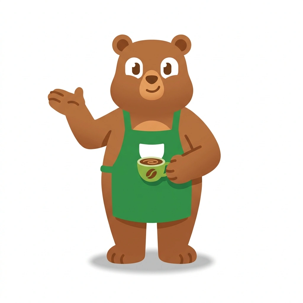 Bennie the Bear, the guide who teaches the Understanding Espresso Drinks course