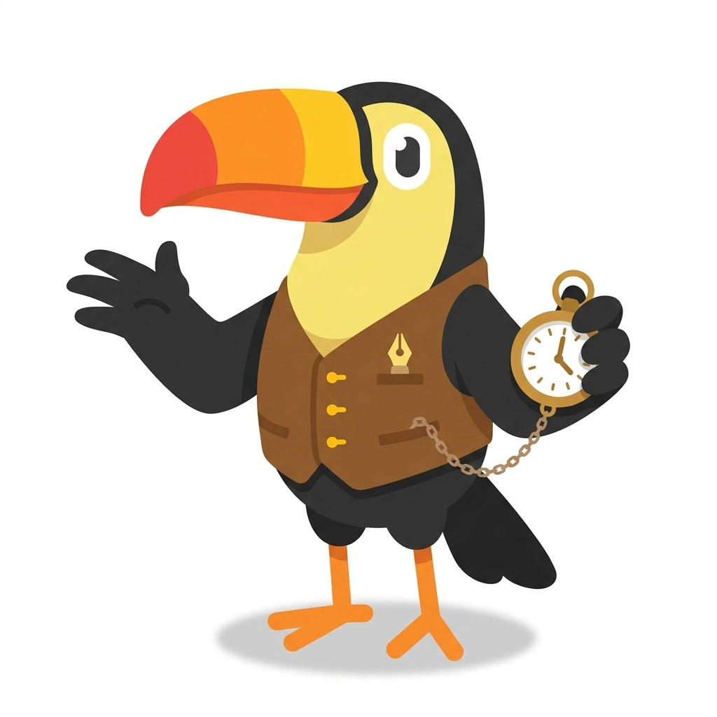 Tito the Toucan, the guide who teaches the Spanish Past and Future course