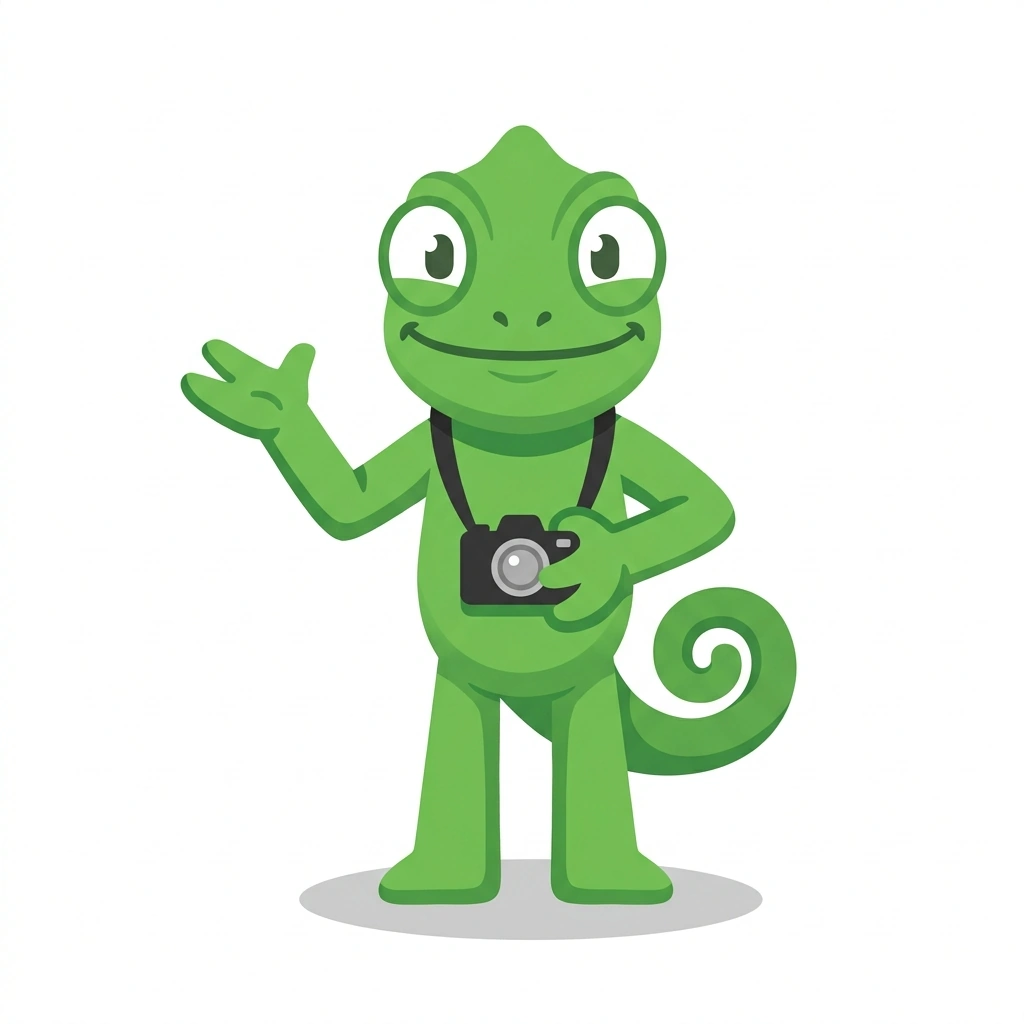 Cam the Chameleon, the guide who teaches the Camera Skills for Everyday Photos course