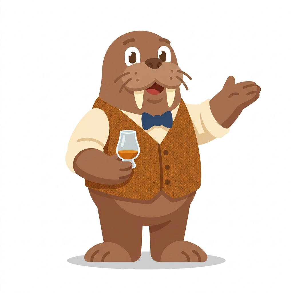 Winston the Walrus, the guide who teaches the Understanding Whiskey course