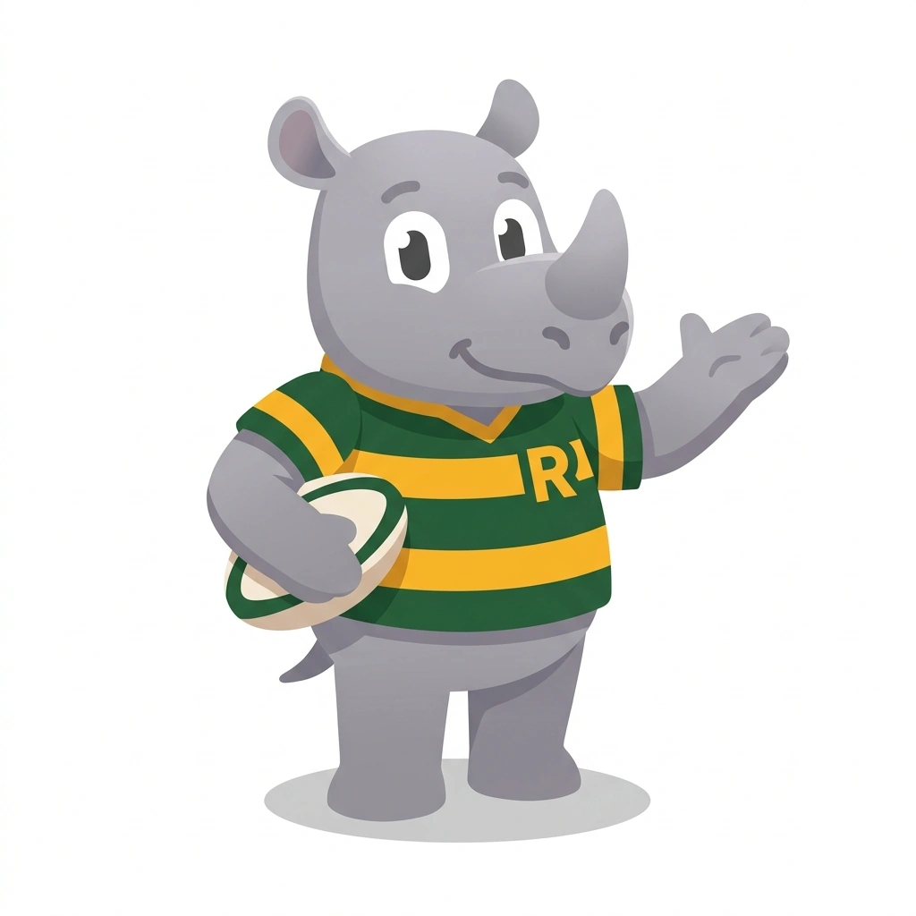 Rory the Rhino, the guide who teaches the Rugby Union: Strategy and Tactics course
