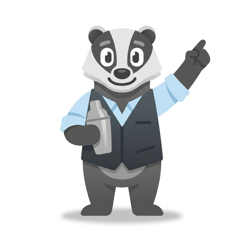 Barnaby the Badger, the guide who teaches the Craft Bartending Technique course