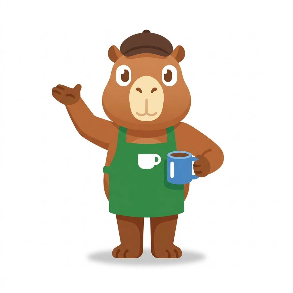 Colby the Capybara, the guide who teaches the The Coffee Tasting Tour course