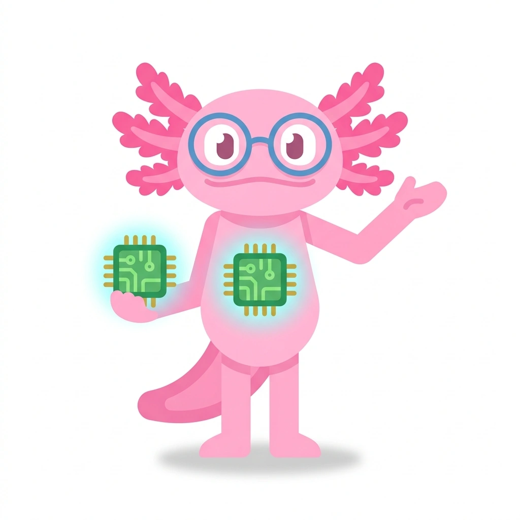 Ada the Axolotl, the guide who teaches the Working with Modern AI course