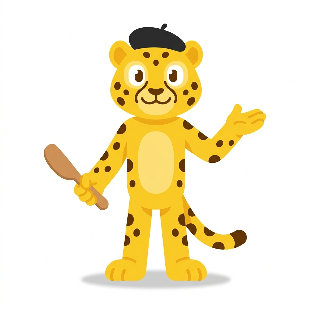 Cheddar the Cheetah, the guide who teaches the The Art of the Cheese Board course
