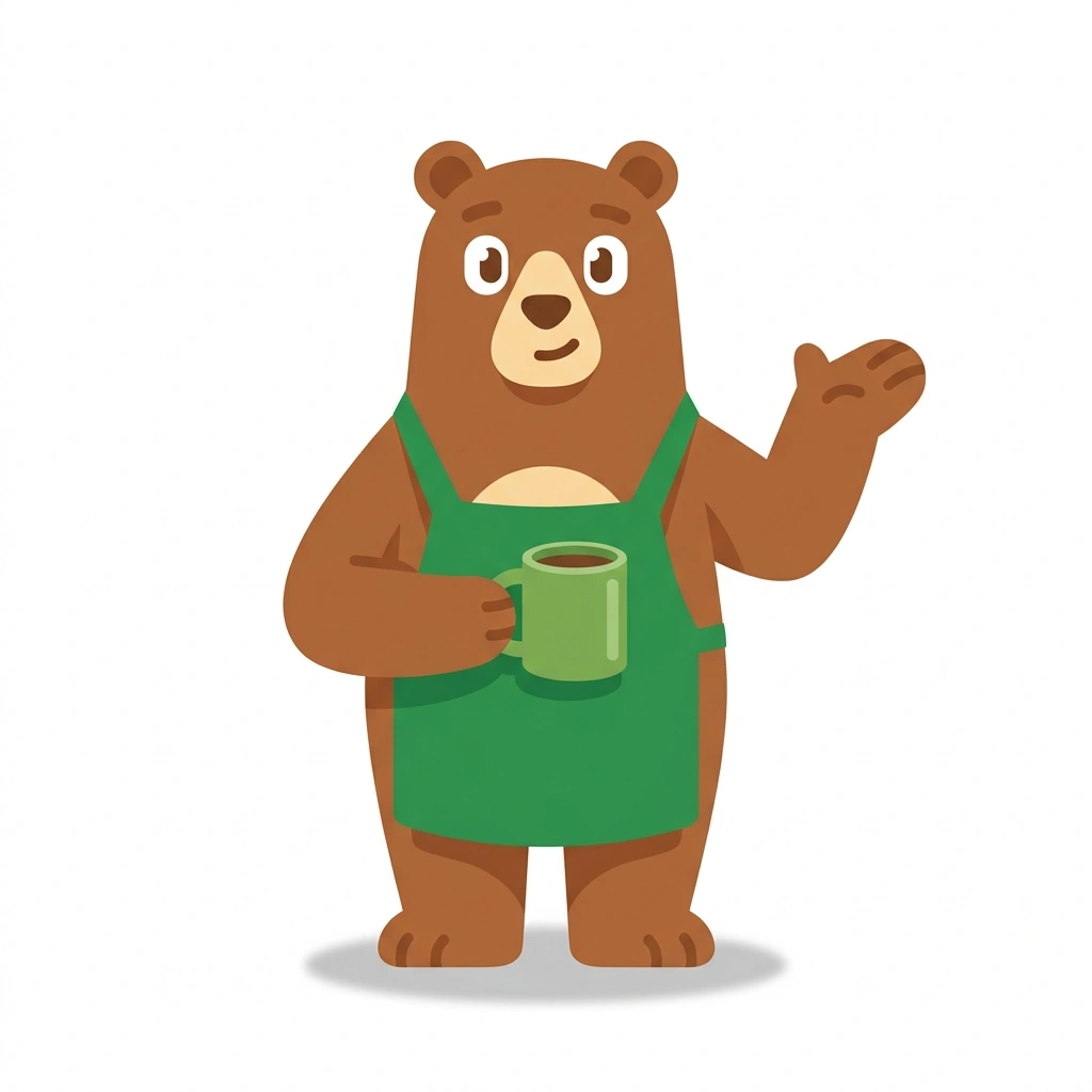 Bean-Bean the Bear, the guide who teaches the Brewing Better Coffee at Home course
