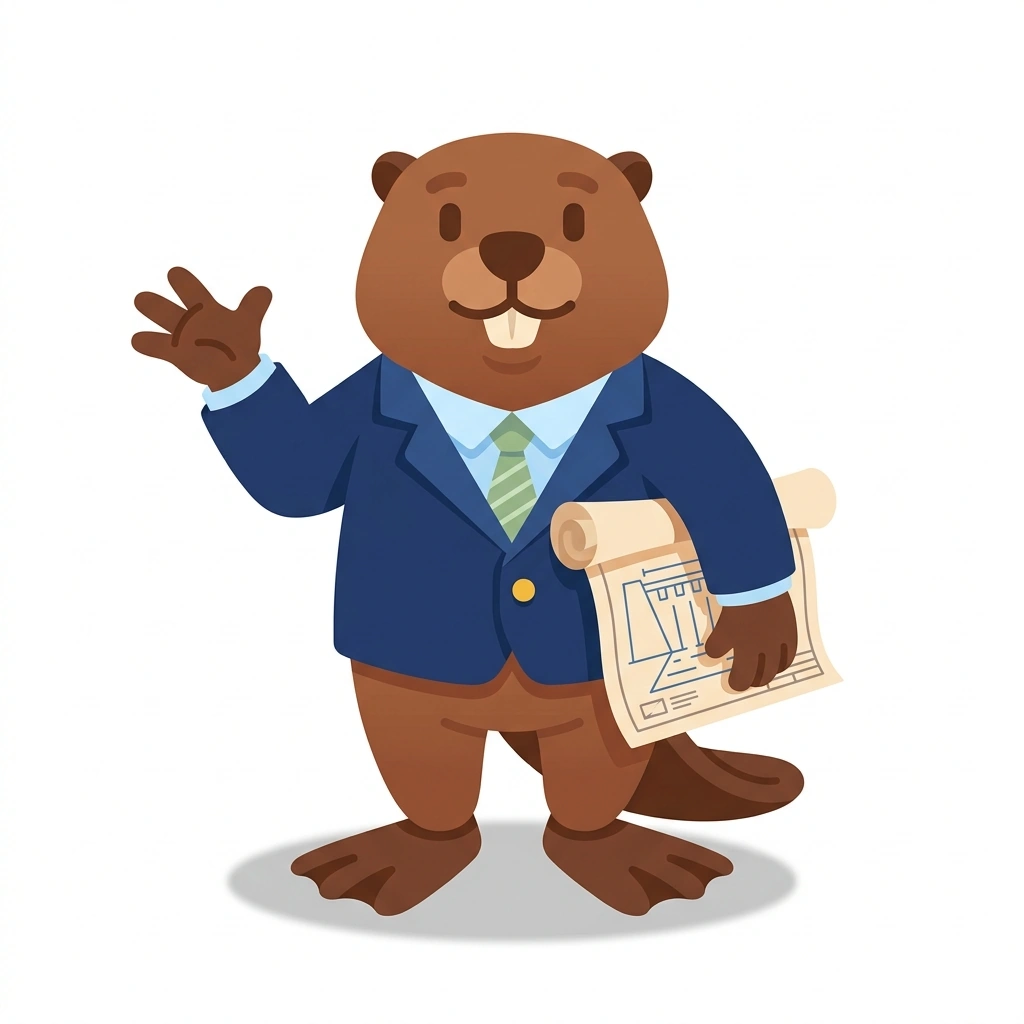 Bizzie the Beaver, the guide who teaches the Business Development: The Ecosystem Architect course