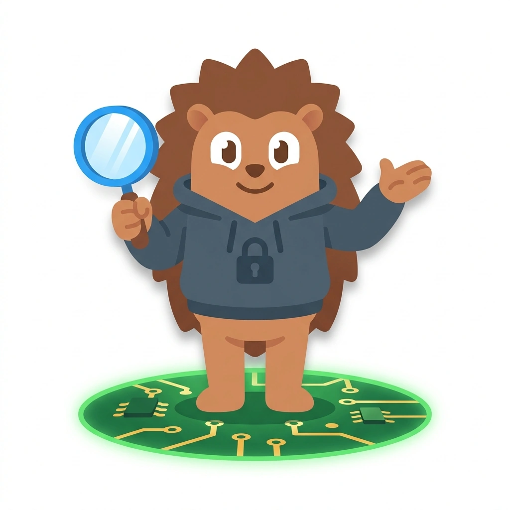 Hex the Hedgehog, the guide who teaches the Thinking Like an Ethical Hacker course