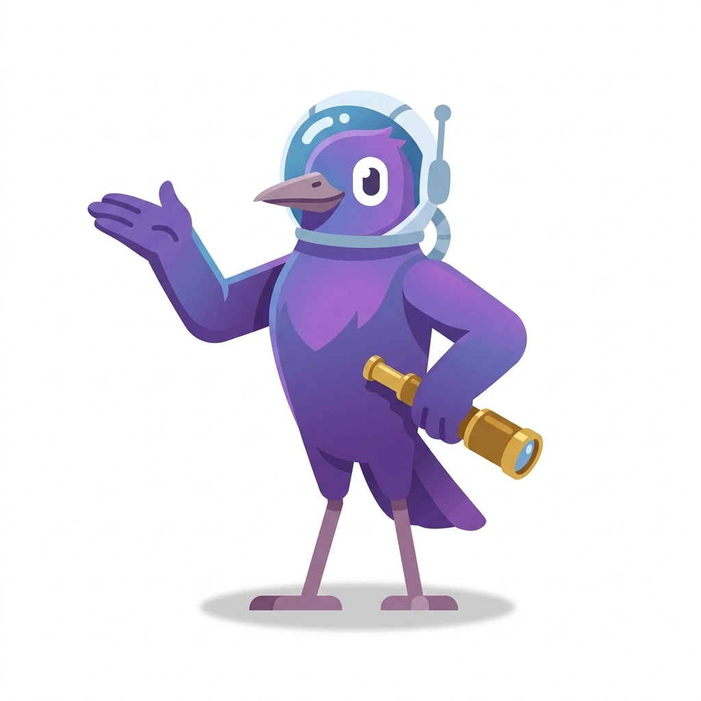 Stella the Starling, the guide who teaches the How Space Works course