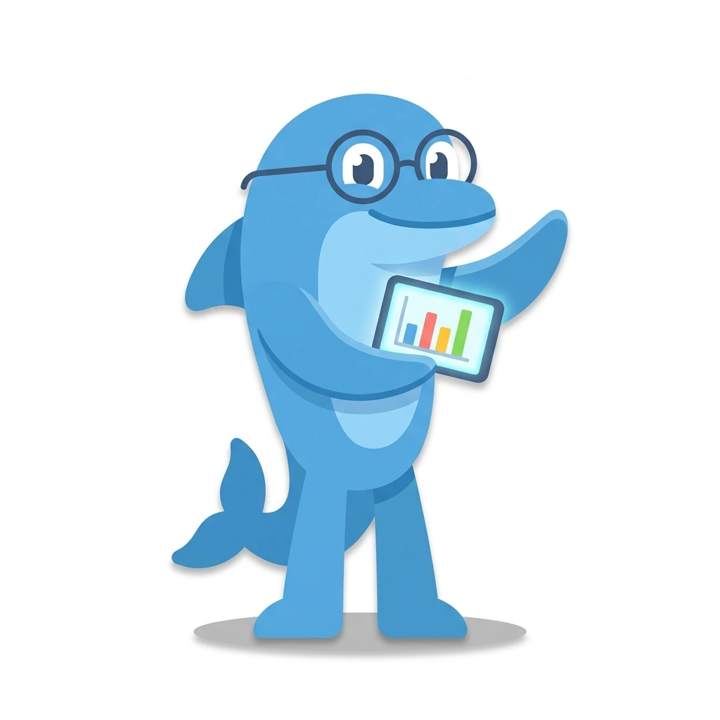 Dexter the Dolphin, the guide who teaches the Data Analysis from Excel to SQL course