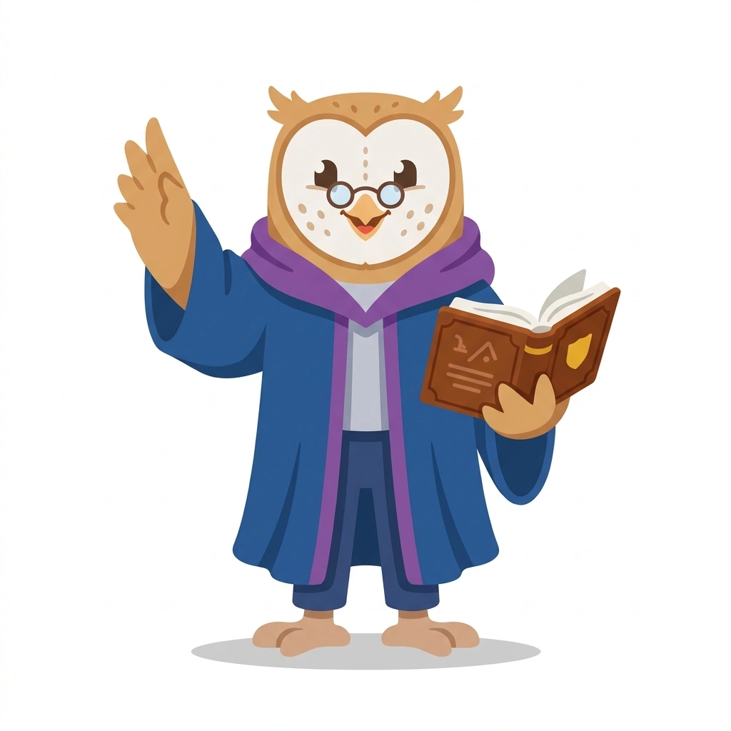 Barnabé the Barn Owl, the guide who teaches the Le Socle Commun Cycles 1 à 3 course