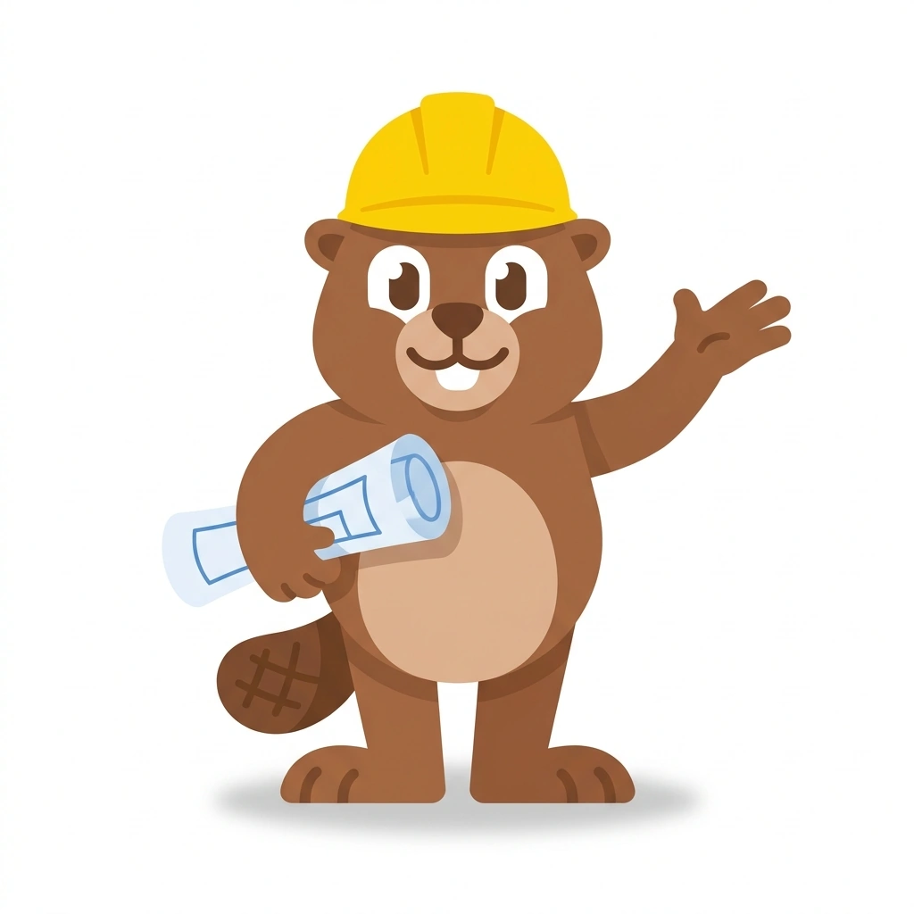 Barnaby the Beaver, the guide who teaches the Reading House Plans course