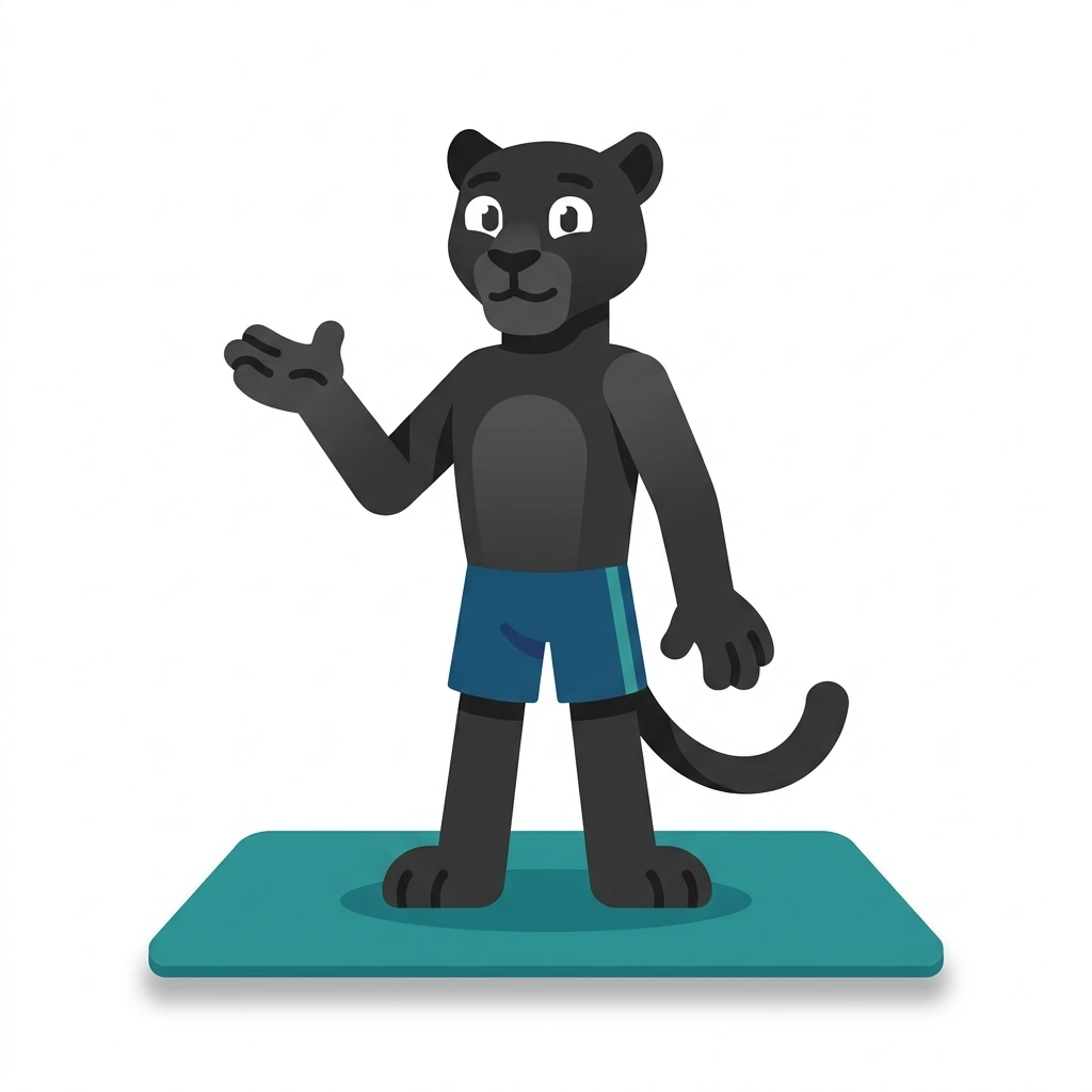 Penny the Panther, the guide who teaches the Dynamic Pelvic Stability in Pilates course