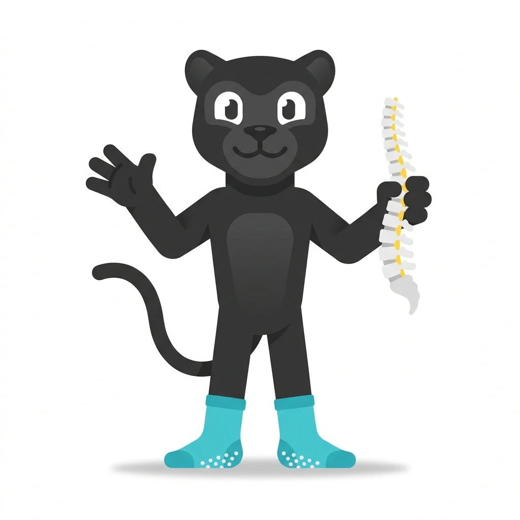 Penny the Panther, the guide who teaches the Pilates Anatomy and Biomechanics course