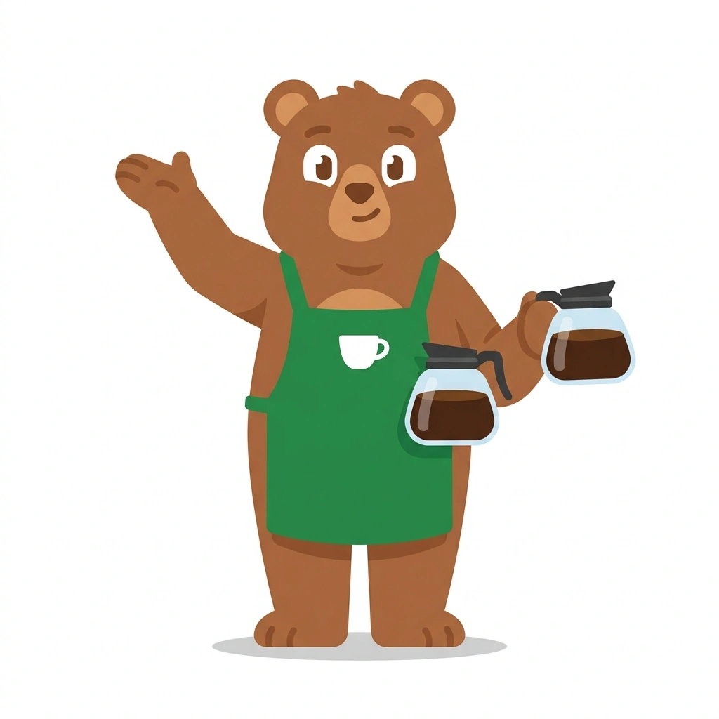 Brew-Brew the Bear, the guide who teaches the Better Coffee at Home course