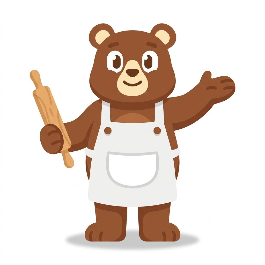 Barnaby the Bear, the guide who teaches the The Rules of Everyday Baking course