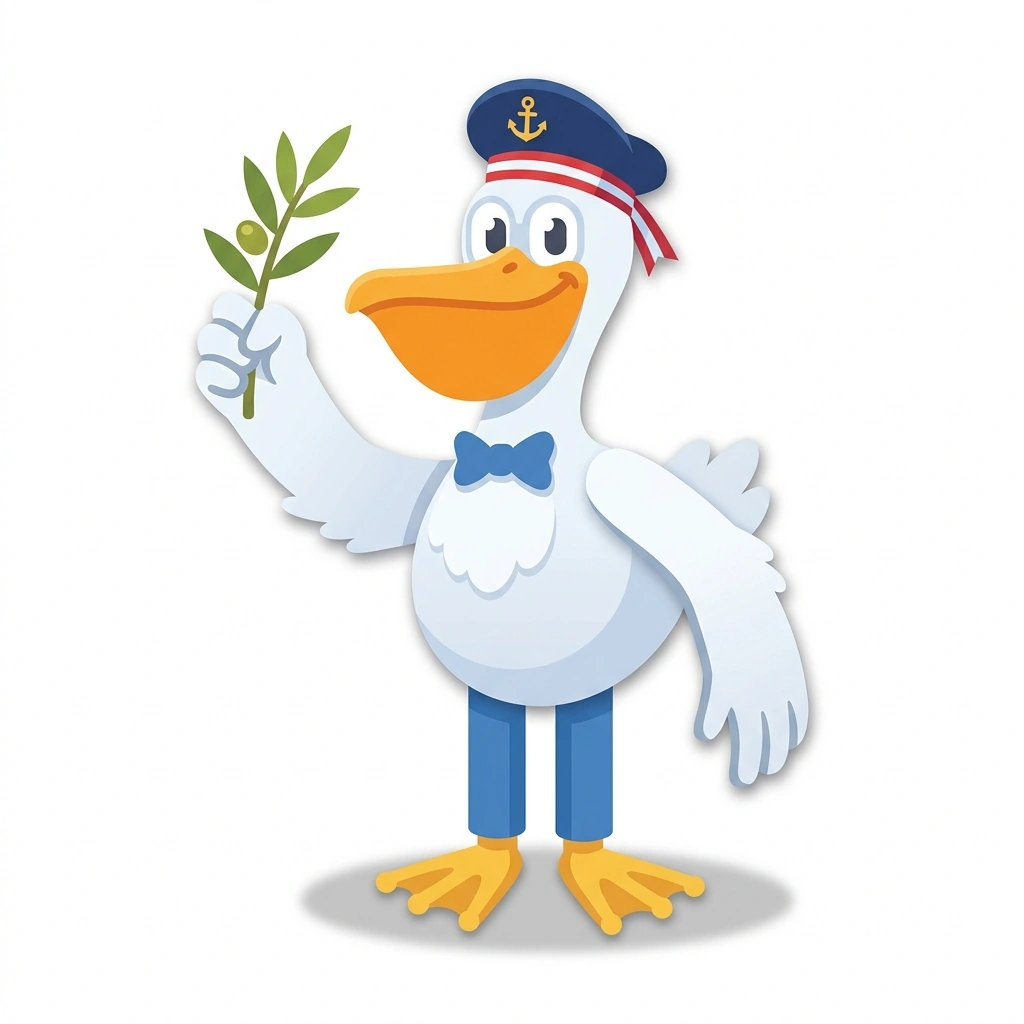 Petros the Pelican, the guide who teaches the Natural Modern Greek course