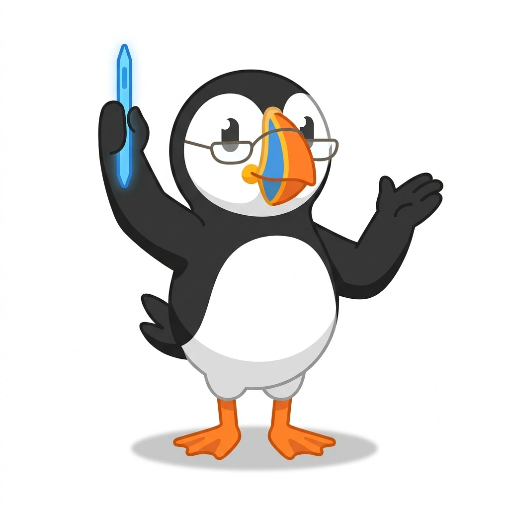 Percy the Puffin, the guide who teaches the Practical AI and Prompt Workflows course