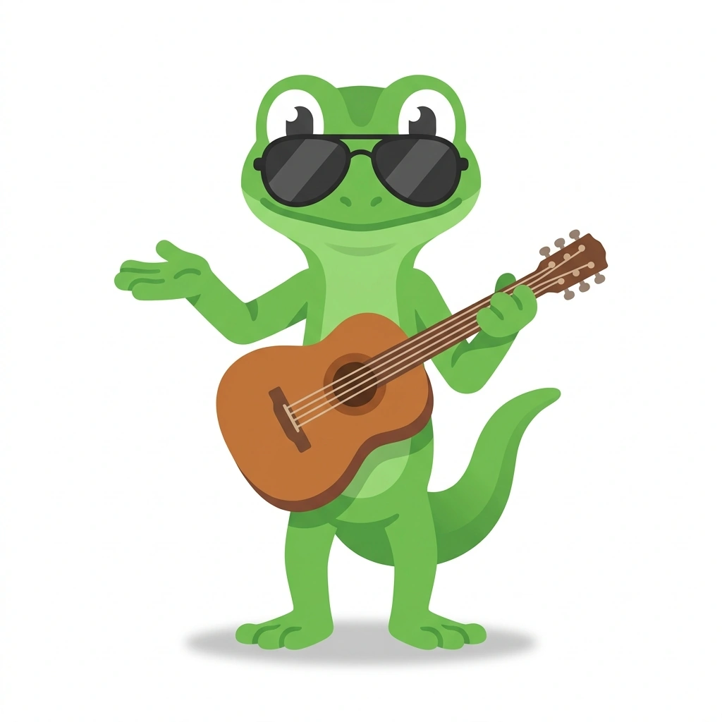 Grover the Gecko, the guide who teaches the Fretboard Fluency for Guitar course