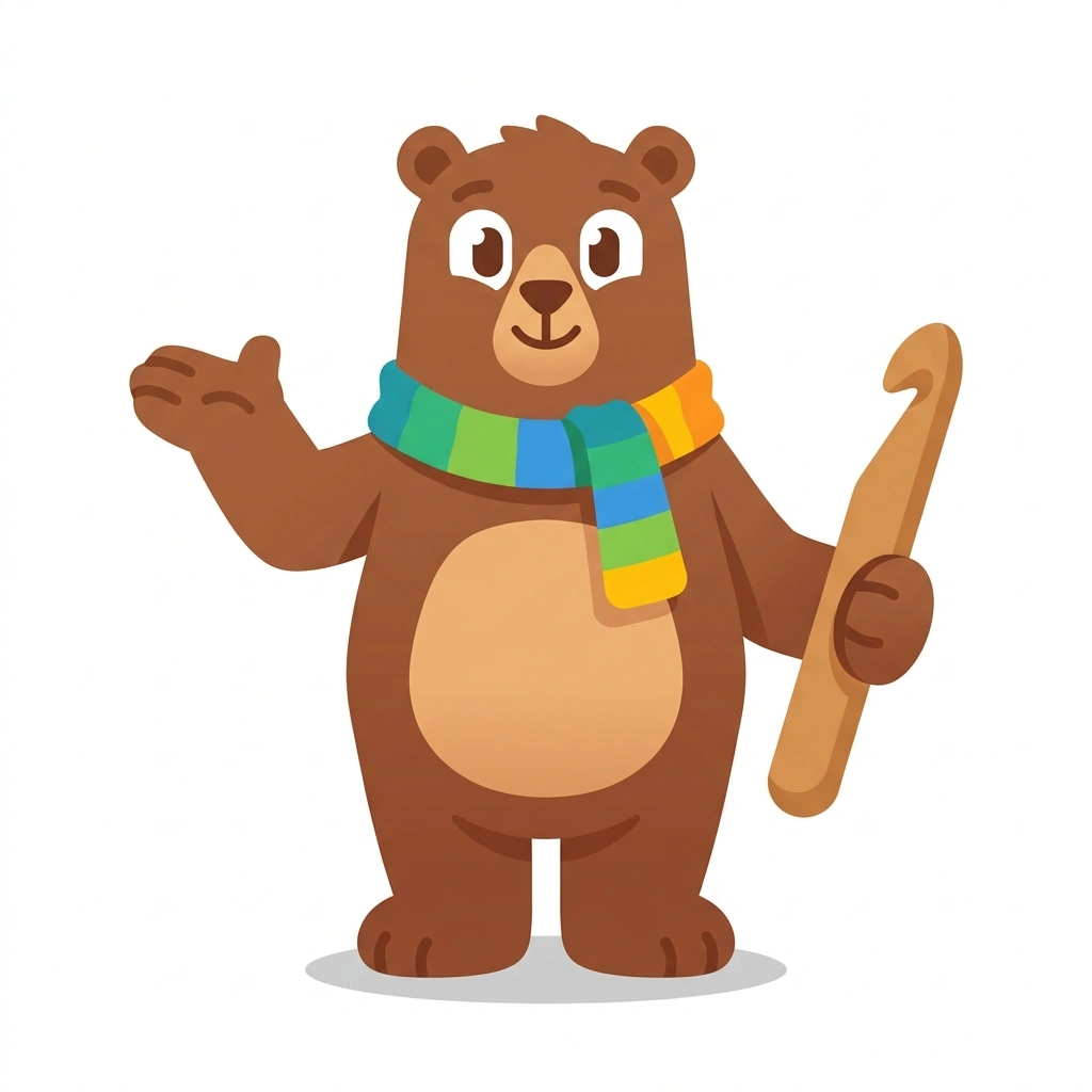 Barnaby the Bear, the guide who teaches the Crochet: Small Stitches to Big Projects course