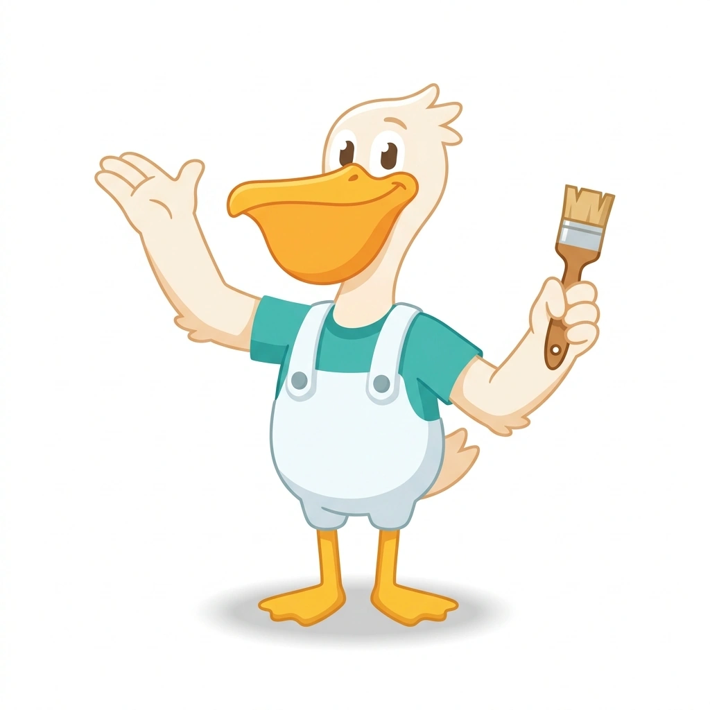 Pip the Pelican, the guide who teaches the Starting a Painting Business course