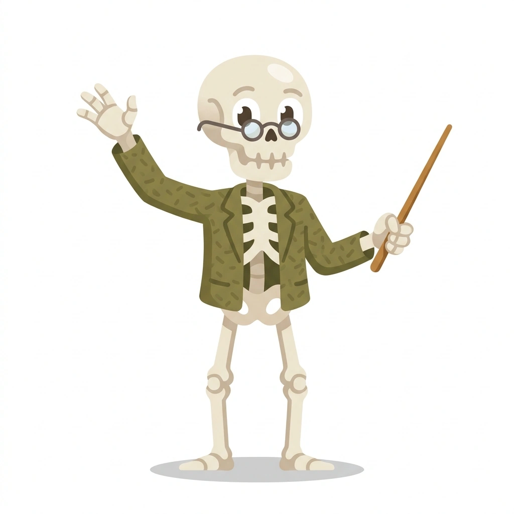 Barnaby the Bone, the guide who teaches the How the Human Body Is Built course