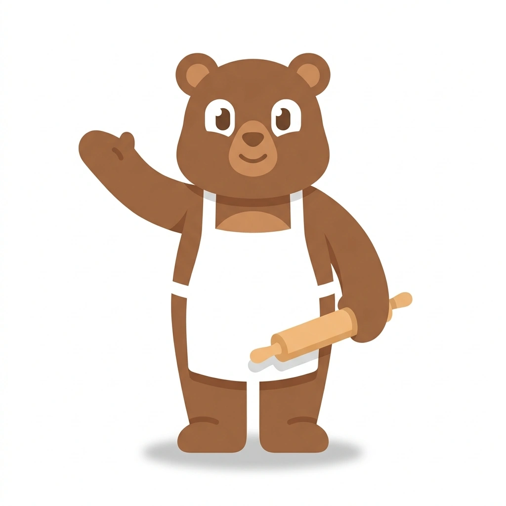 Barnaby the Bear, the guide who teaches the Everyday Baking from Scratch course