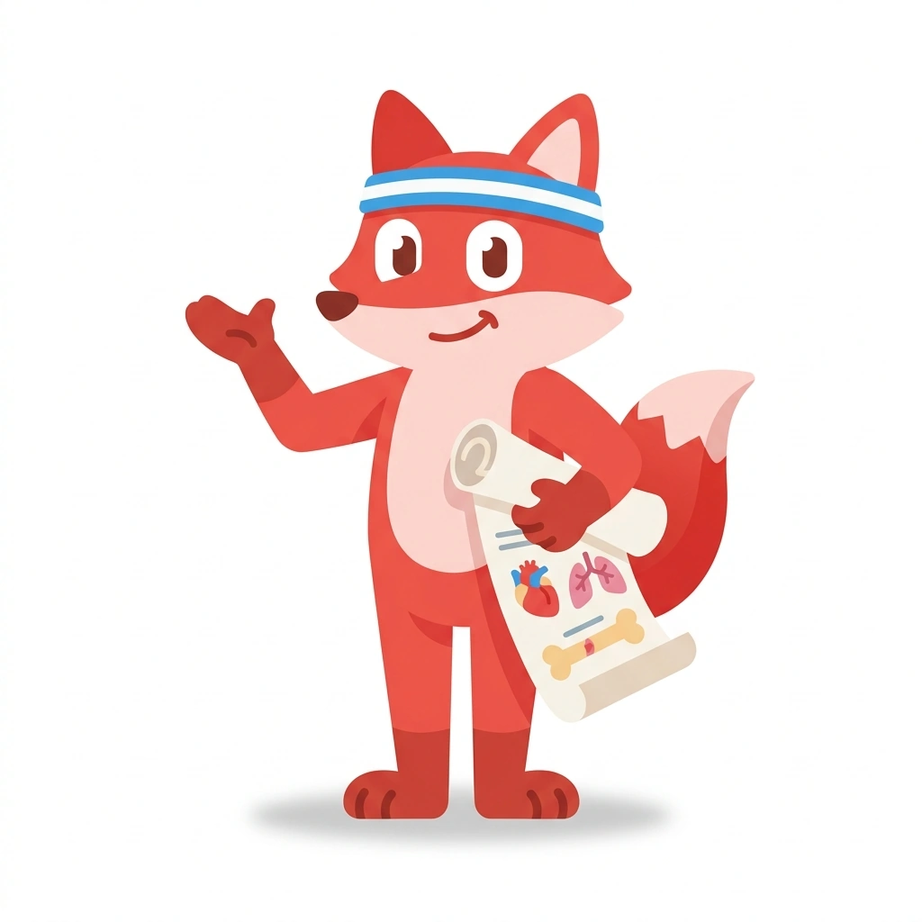 Flex the Fox, the guide who teaches the Decoding Human Muscle Names course