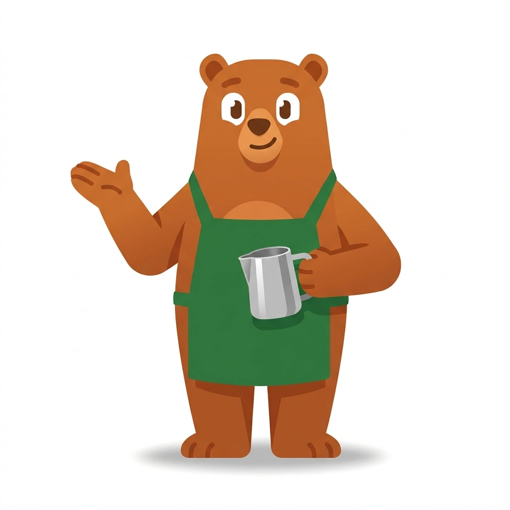 Barnaby the Bear, the guide who teaches the Dialing In Espresso and Milk course