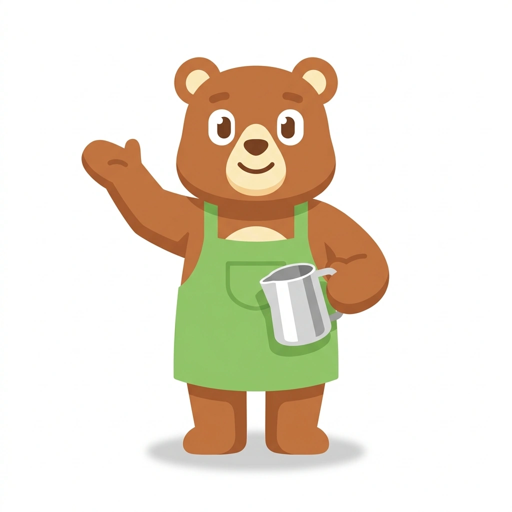 Barnaby the Bear, the guide who teaches the Barista Craft and Calibration course