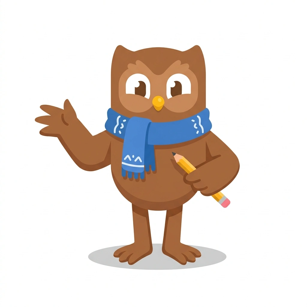 Eddie the Owl, the guide who teaches the Everyday English Sentences course