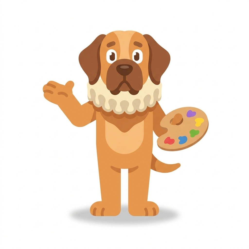 Milo the Mastiff, the guide who teaches the The Life of Diego Velázquez course