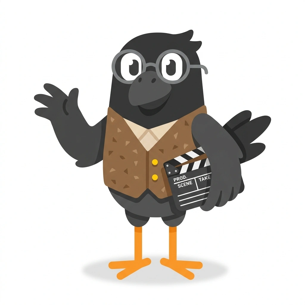 Professor Clapper the Crow, the guide who teaches the Video Editing with Claude Code course