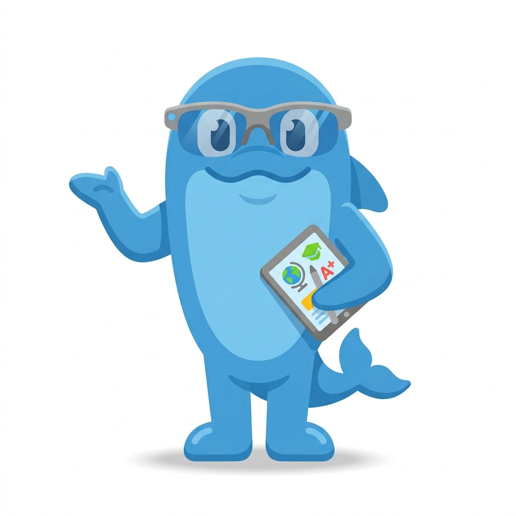 Dash the Dolphin, the guide who teaches the Applied Data Science: From Raw Data to Real Impact course