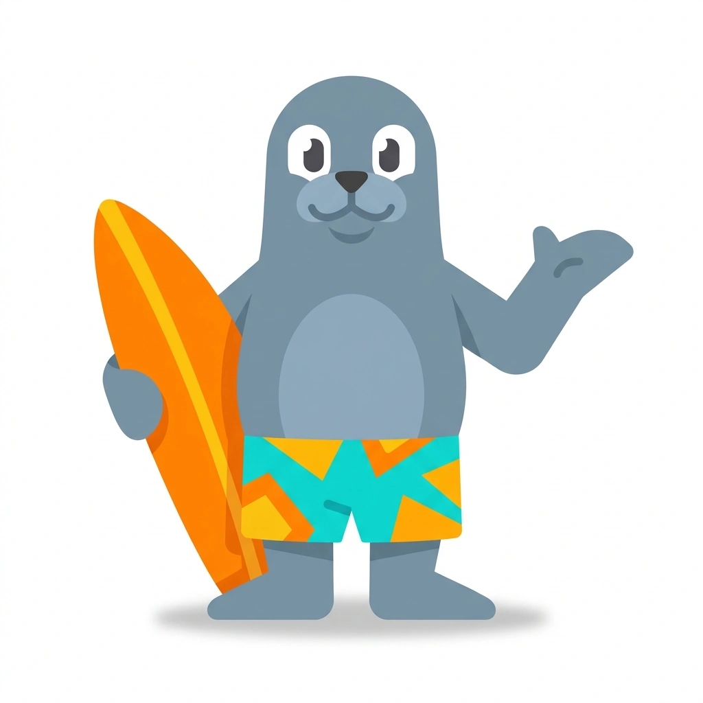 Salty the Seal, the guide who teaches the Surfing the Open Face course