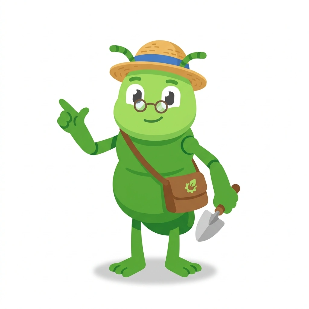 Grover the Grub, the guide who teaches the The Living Home Garden course