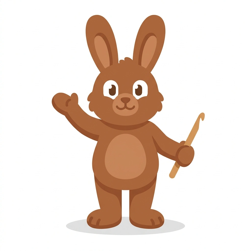 Barnaby the Bunny, the guide who teaches the Crochet Your First Bouquet course