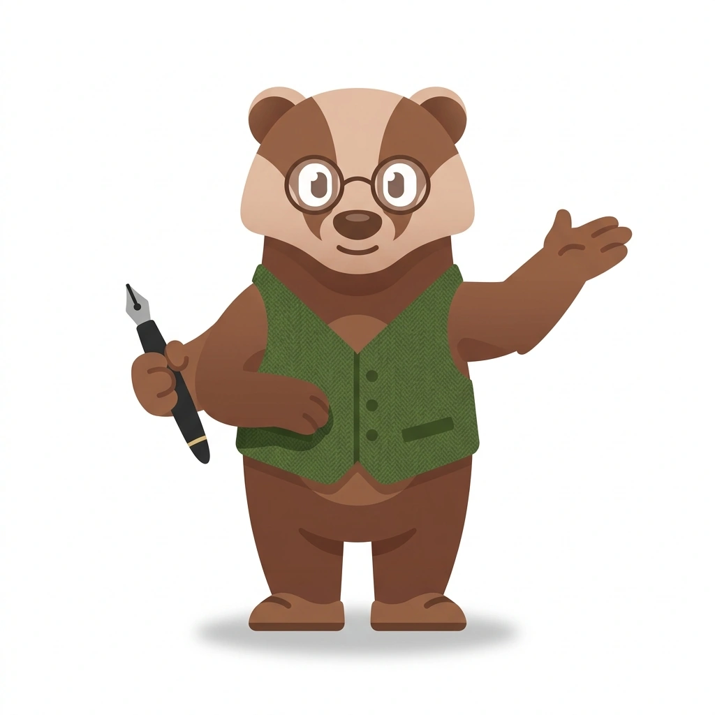 Barnaby the Badger, the guide who teaches the Using the Word 'But' course