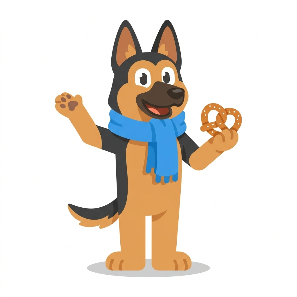 Gus the German Shepherd, the guide who teaches the Everyday German course