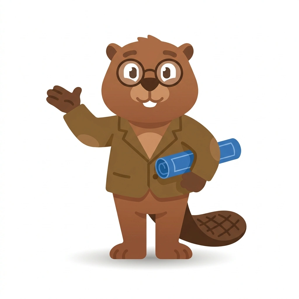 Barnaby the Beaver, the guide who teaches the System Design: How Apps Scale course