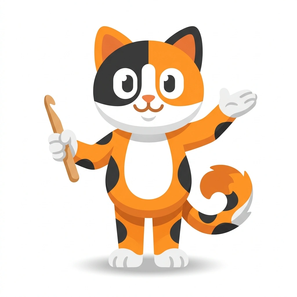 Cleo the Cat, the guide who teaches the Crochet from the First Loop course